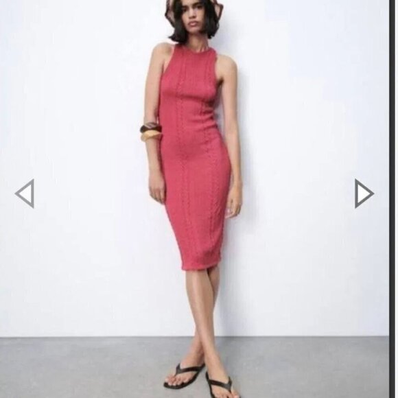 ZARA Pink Knitted Midi Dress Size M - Picture 1 of 7